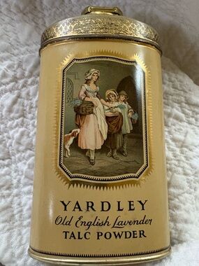 Antique Yardley of London Powder Tin Old English  Lavender 3 oz tin 1/4 full